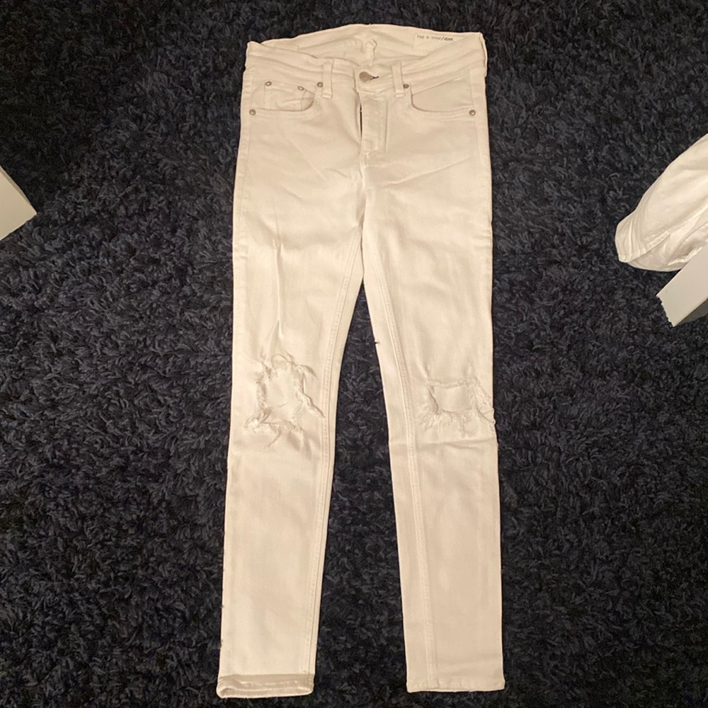 Rag & Bone White Skinny Jeans with Rips